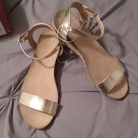 Metallic Gold Ankle Strap Espadrilles Sandals - Picture 3 of 4